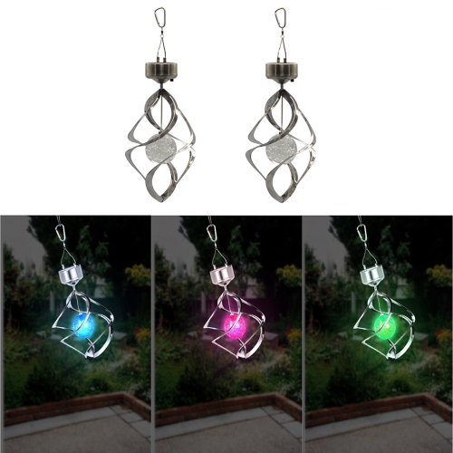 

Solar Powered Chimes Wind Turn Lights LED Crack Ball Spiral Bell Lamp