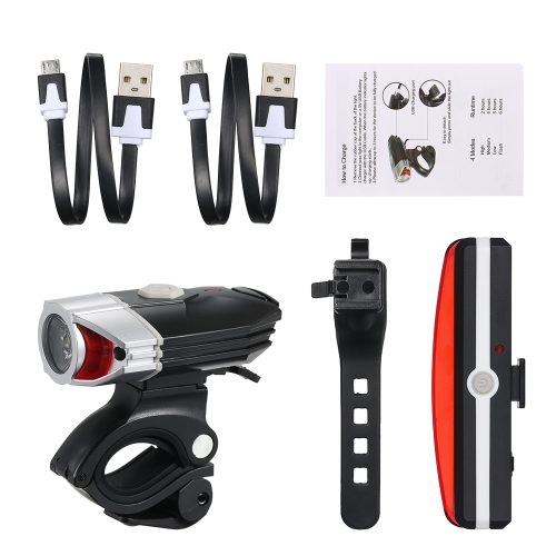 USB Rechargeable LED Bicycle Front Headlight Rear Tail Light Set Kit