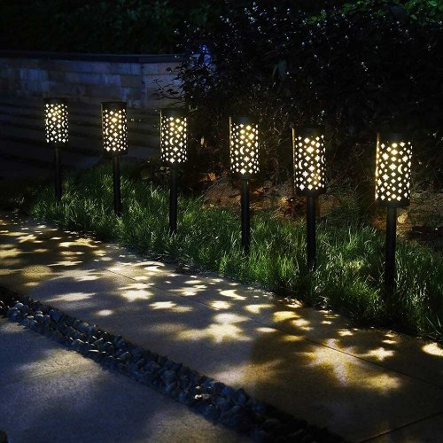 Solar Iron S-tar M-oon Hollow Lamp Outdoor Garden Flame Plug Light IP44 2PCS