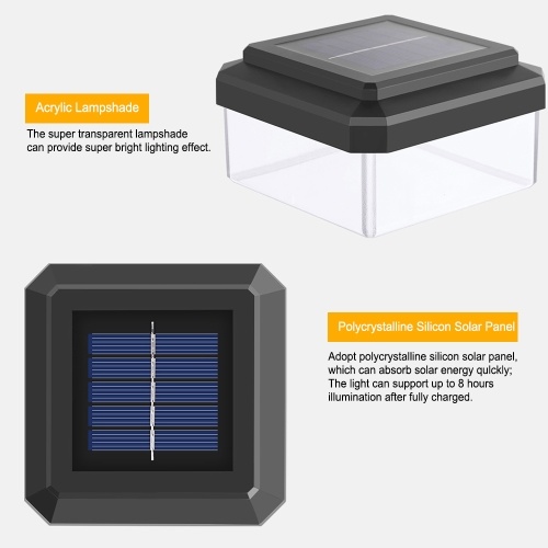 

Solar Powered Light with 8LED Solar Post Cap Light Outdoor Lamp Landscape Lighting IP65 Water-resistant Fence Post Light for Deck Patio or Garden Decoration