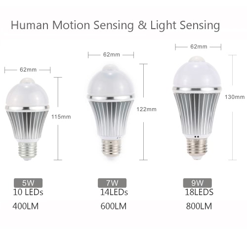 

LED PIR человеческого движения датчик света лампы 10 светодиодов 5W 400LM E26/E27 изолированных постоянный текущий драйвер спальня путь стол шкаф ванной лампа Крытый использования белый
