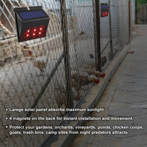 

Solar Powered Red LED Predator Deterrent Lights Nocturnal Pest Animal Repellent Scares Farm Garden Pasture Orchard Corral Chicken