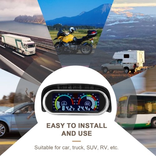 2 in 1 Universal Car Digital Gauge Water Temperature Voltage Gauge Voltmeter 9-36V with 1/8NPT Sensor Fahrenheit/℉  Display for Car Truck SUV RV 