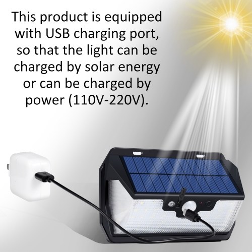 USB Rechargeable 53 LEDs Solar Power Remote Sensing Wall Lights