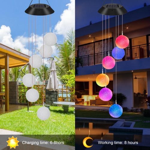 Solar Energy Powered Wind Chime Lamp Color-changing Ball Outdoor Hanging Light for Garden Street Home Decoration 