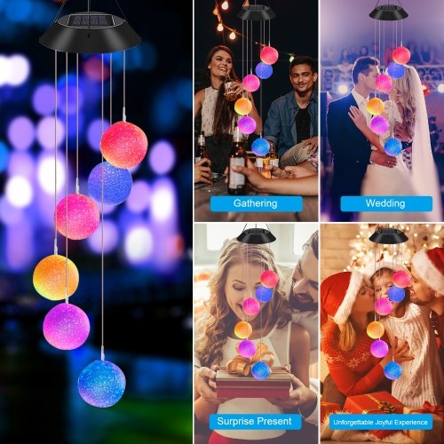 Solar Energy Powered Wind Chime Lamp Color-changing Ball Outdoor Hanging Light for Garden Street Home Decoration 