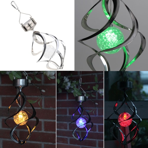 Lixada Solar Powered Light Sense Wind Spining LED Color Changing Hanging Lamp