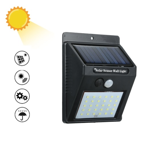 Luz LED de pared con sensor de movimiento PIR de energía solar de 30 LED