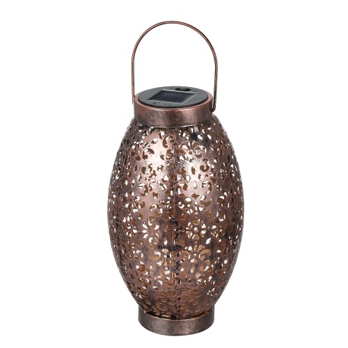 

Solar Outdoor Light Portable Hollow Iron Lantern with Handle for Garden Patio Yard Pathway Decoration