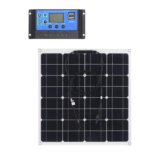 

50W 18V Monocrystalline Solar Panel Module Kit High Efficiency IP65 Water Resistance with 10/20/30/40/50A Solar Charge Controller PWM Intelligent Regulator for Home RV Car Boat Batterys Charging
