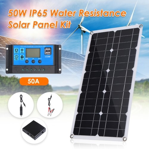 50W DC 9V / 18V Panel solar flexible con 50A Kit de controlador de pantalla L-ED con interfaz USB / Tipo C y coche C-harger 10/20/30/40 / 50A Controlador solar C-harge IP65 Resistencia al agua para el automóvil en casa Barco interior Uso en exteriores Portátil