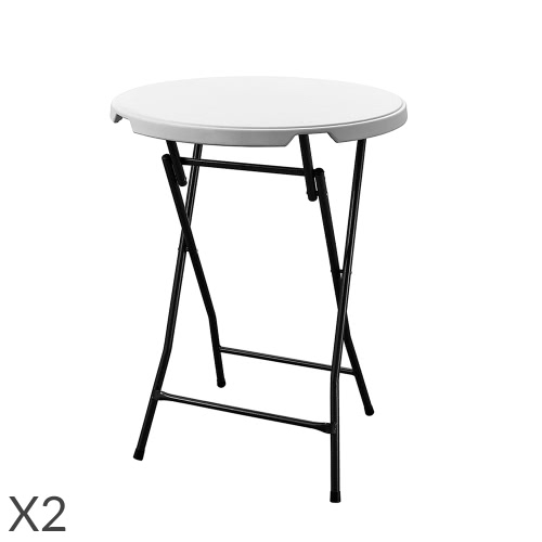 Lot de 2 Mange Debout-Table de bar cocktail dia.80cm Blanc