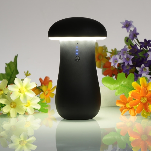 Sans fil rechargeable 2.5W 22-24LM 6000-6500 K Mushroom LED veilleuse avec USB Interface Batteries intégrées 8000mAh avec Câble adapteur Portable Power Bank Table mur lampe chambre bébé chambre couloir usage extérieur intérieur noir