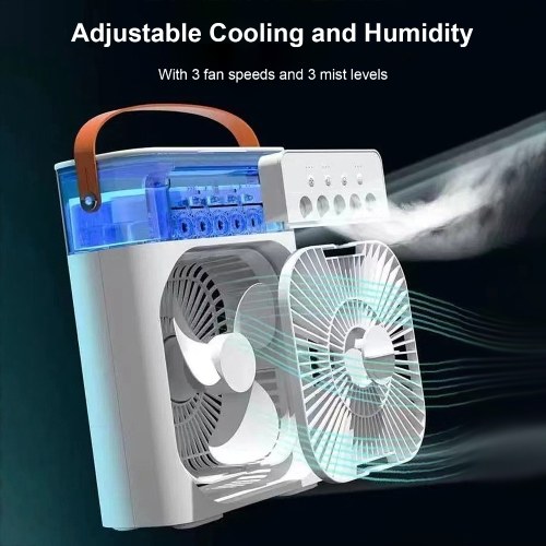 Desktop Cold Air Fan Humidifier Mini Air Cooler Mist Sprayer with Colorful Night Light 