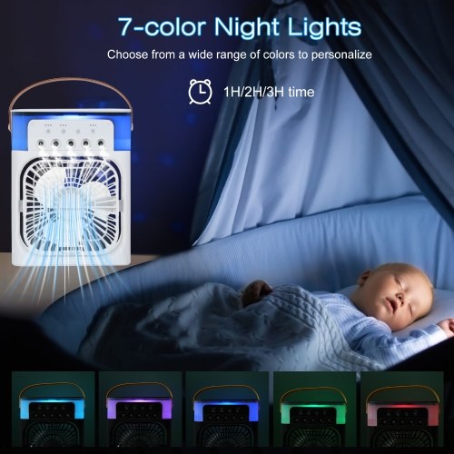 Desktop Cold Air Fan Humidifier Mini Air Cooler Mist Sprayer with Colorful Night Light 