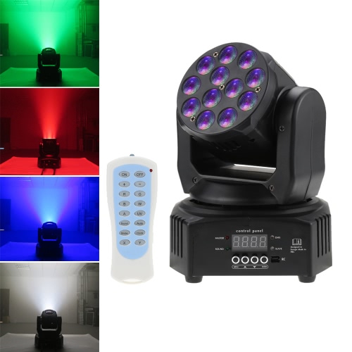 

Mini 12 LEDs 40W RGBW Wash Rotating Moving Head Stage Effect Light 7/13 Channel DMX512 Sound-activeated with Reomote Control for I