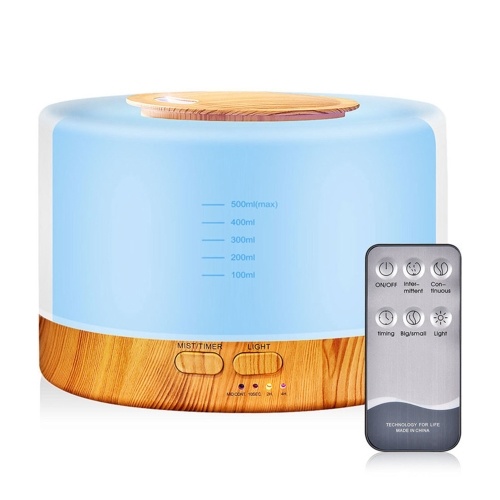 

500ml U-ltrasonic Acoustic Air Humidifier Aroma Diffuser Mist Maker with Controller 7 Colorful Lights Changing/ Static Color Design 2 Levels T-imer T-ime Setting Double S-pray Modes for Yoga Office Home Bedroom Living Room Spa Daily Use