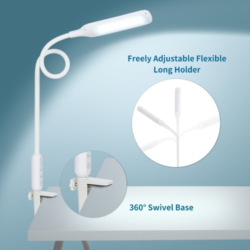 

Tomshine 12W Clip-on Table Light Touching Control 2800-5500k 5 Color Modes & 5 Brightness Levels 30min Timer Eye-caring Flexible Swing Arm Lamp with Clamp Multifunctional Space Saving Table Lamp for Home Office Workbench