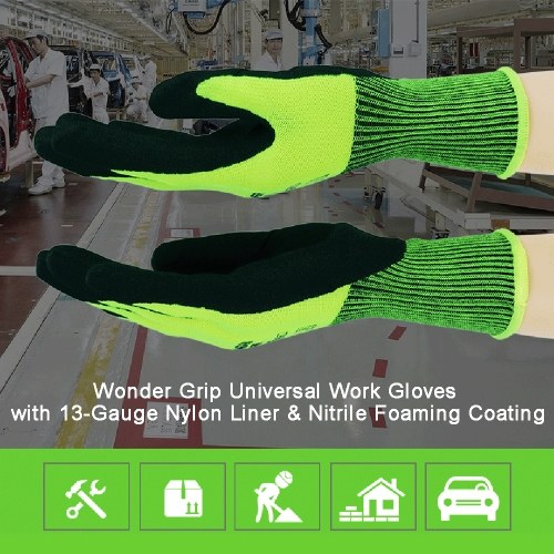 

Wonder Grip Universal Work Gloves with 13-Gauge Nylon Liner & Nitrile Foaming Coating Abrasion-proof Gardening Gloves