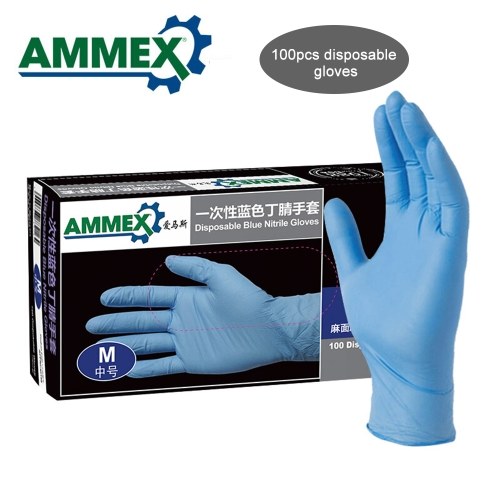 AMMEX 100 Stücke Einweg Nitrilkautschuk Handschuh Ölbeständig Pannensichere Handschuhe für Arbeit Home Food Medical Dental