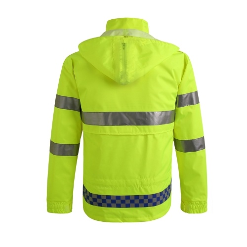 Safety Rain Jacket with Quilted Jacket Waterproof Reflective High Visibility with Detachable Hood Safety Raincoat Traffic Jacket for Adult Yellow Size 3XL