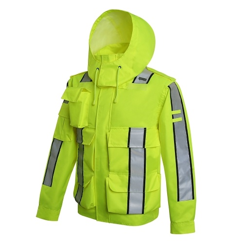 

Safety Rain Jacket Waterproof Reflective High Visibility with Detachable Hood Safety Raincoat Traffic Jacket for Adult Yellow Size XL