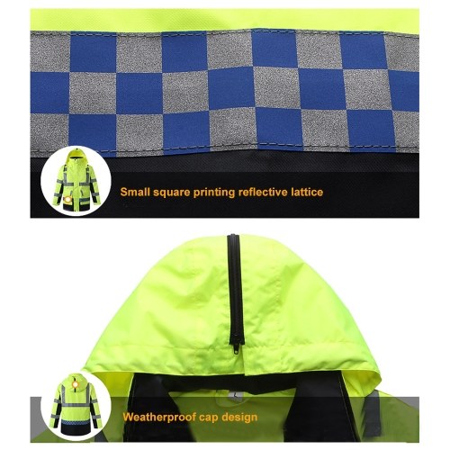 

Safety Rain Jacket with Detachable Quilted Jacket Hood Waterproof Reflective High Visibility Safety Raincoat Traffic Jacket for Winter Yellow Size 2XL