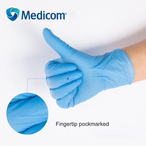 

Medicom 1136C 100Pcs Disposable Nitrile Rubber Glove Thick Powder Free Strong Stretchy Gloves Pockmark Surface for Food Medical Laboratory Use