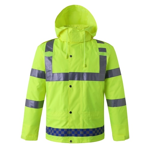 Safety Rain Jacket with Down Jacket Waterproof Reflective High Visibility with Detachable Hood Safety Raincoat Traffic Jacket for Adult Yellow Size M