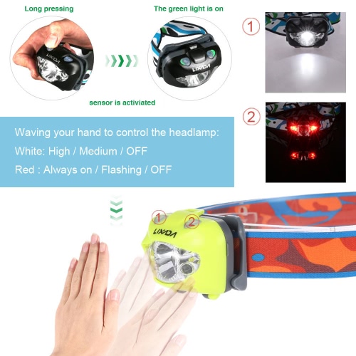 

Lixada Ultra Bright Headlamp Flashlight IR Sensor White Red Strobe Emergency Water-resistant Light Running Walking Camping Reading Hiking Fishing Hunting Outdoor Activities Use Green