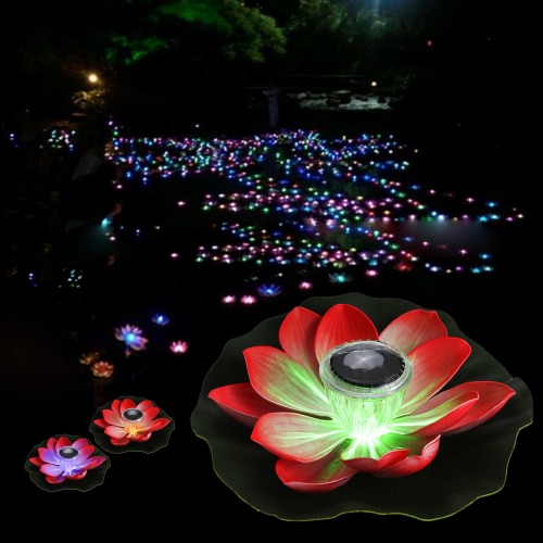 0.1W Solar Powered Multi-colored LED Lotus Flower Lamp RGB Water Resistant Outdoor Floating Pond Night Light Auto On / Off for Garden Pool Party Ideal Gift  Pink