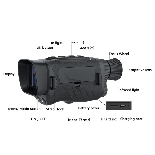 Digital Night-Vision Monocular 40MP 2.5K Infrared Telescope 984ft Night-Vision Distance Support Photo Video Recording 6X Optical Magnification 8X Digital Zoom for Outdoor Camping Huntings Night Observation Boating 