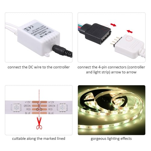 

Tomshine 2x5m 300leds RGB Strip Lights Kit with 44 Keys IR Remote Controller Dimmable Color Changing Rope Lights IP65 Water-resistant for Home Kitchen Christmas Decorations