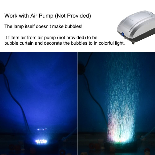 

IP68 Waterproof Submersible Underwater Aquarium Bubble Curtain Light Mini Color Changing 12 LED Fish Tank Lamp with 1.5m Pipe Tube for Air Pump