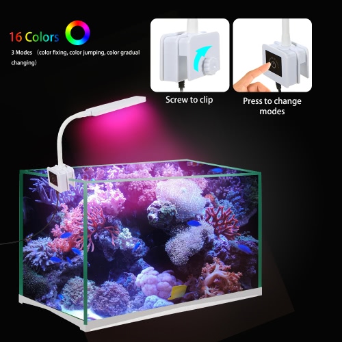 

3.5W 18LED RGBW 16 Changing Colors 3 Modes Clamp Clip Aquarium Light Flexible Lamp for 25-35cm Fish Tank