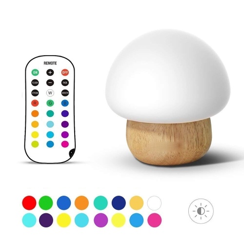 Lampe de nuit en forme de champignon en bois avec télécommande (câble USB)