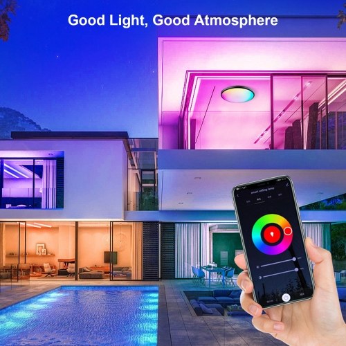 RGBCW Ceiling Lamp Full Color Dimming APP BT Remote Control Intelligent Voice Control Bedroom Round Ceiling Lamp 