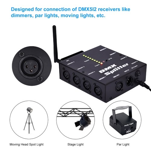 DMX512 Wireless Lighting Signal Amplifier Distributor Signal Decoder 
