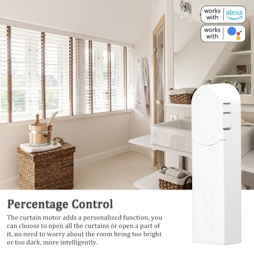 Tuya WiFi Intelligent Pull Bead Curtain Motor Electric Roller Blinds Driver Automatic Opener No Wiring Support APP Remote Control Timer Setup Temperature Sensing Compatible with Alexa Home
