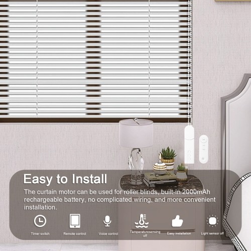 Tuya WiFi Intelligent Pull Bead Curtain Motor Electric Roller Blinds Driver Automatic Opener No Wiring Support APP Remote Control Timer Setup Temperature Sensing Compatible with Alexa Home