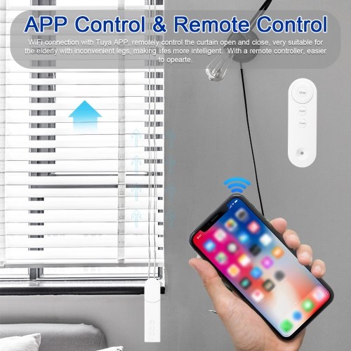 Tuya WiFi Intelligent Pull Bead Curtain Motor Electric Roller Blinds Driver Automatic Opener No Wiring Support APP Remote Control Timer Setup Temperature Sensing Compatible with Alexa Home