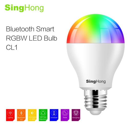 SingHong 7, 5W 600LM E26/E27 RGB intelligent & blanc RGBW 16 millions couleurs LED BT ampoule lampe luminosité réglable Smartphone App contrôlent usage intérieur Illuminative multicolor