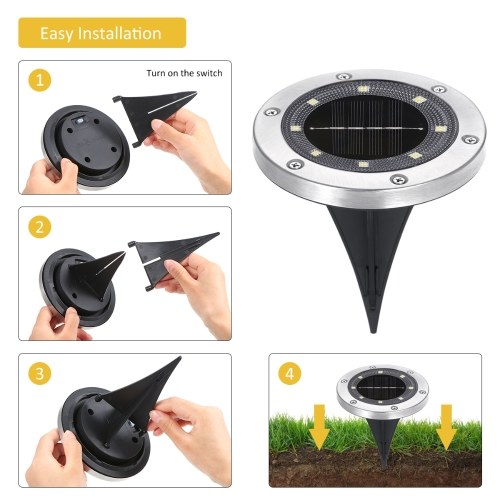 

4 Packs Solar Ground Disk Light 8 LEDs Outdoor Landscape Lamp IP65 Water Resistance for Patio Garden Lawn Pathway Yard Driveway Decoration Lighting