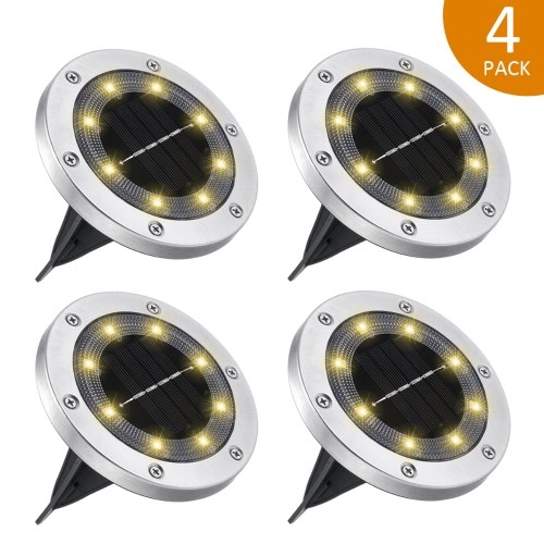 4 Packungen Solar Ground Disk Light 8 LEDs Außenlandschaftslampe IP65 Wasserbeständigkeit für Patio Garden Lawn Pathway Yard Einfahrt Dekoration Beleuchtung