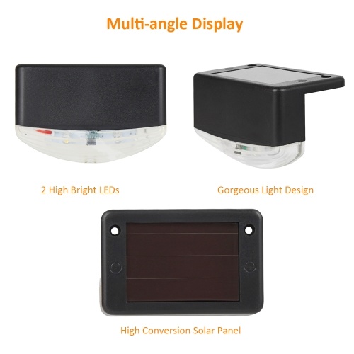 

D C 2 V Solar Powered Energy 2 LEDs Step Lamp Stair Light 4 PCS Sensitive Light Sensing Warm White IP65 Water Resistance Built-in 400mAh High Capacity Rechargeable Cell for Patio Courtyard Yard Garden Outdoor Decoration