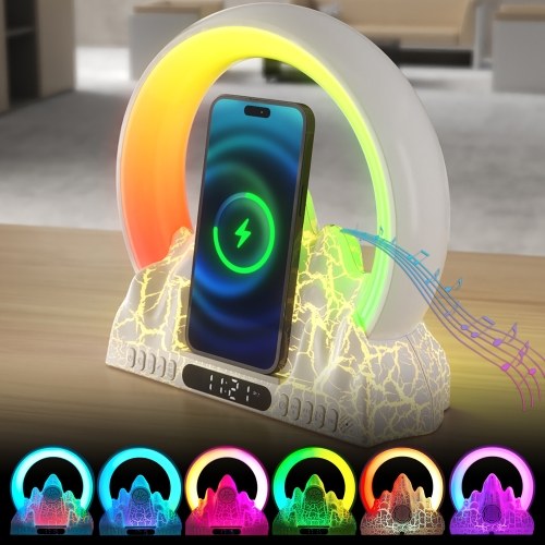 

LED Table Lamp Sunrise Colorful Ambient Light with Built-in BT Speaker Alarm Clock Wireless Charging Function Support Tuya App Control