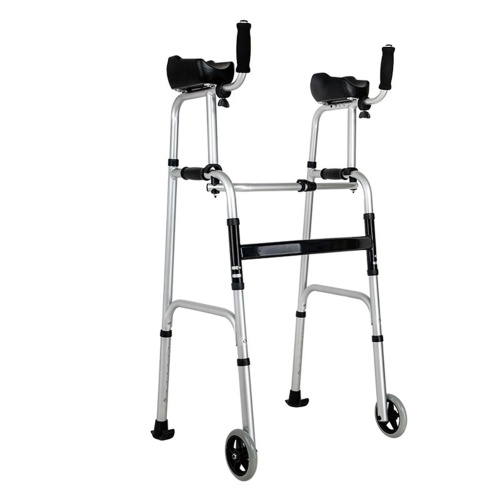 

Folding Walker 2 Wheels Rollator Walker with 5-in Fixed Wheels Padded Armrests Adjustable Height for Seniors Elderly