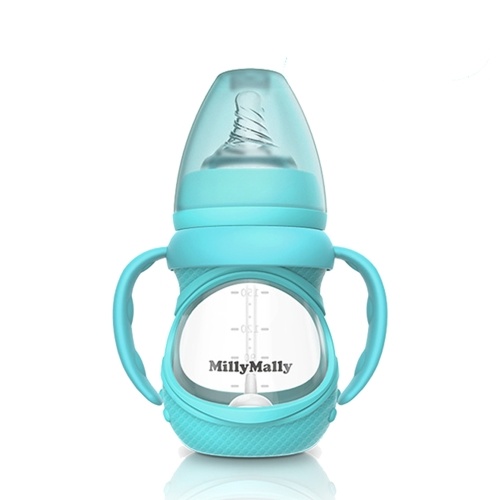 Baby Glass Bottle Anti Colic Wide Neck With Detachable Handle Feeding Bottle