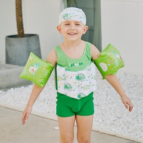 

Boy One-Piece Float Swimsuit + Cap + Arm Ring Смазливая мода Купальники с съемной плавучей палкой Идеально подходит для малышей Научитесь плавать зелеными