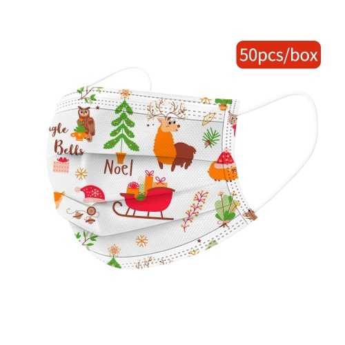 

50pcs Children Christmas Disposable Face Mask Cute 3 Layers Breathable Facial Mask